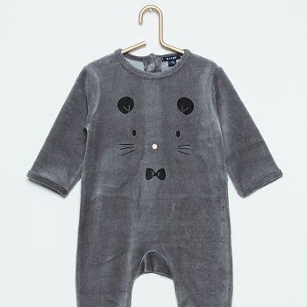 Kiabi Dark Grey Velour Mouse Face PJ's
